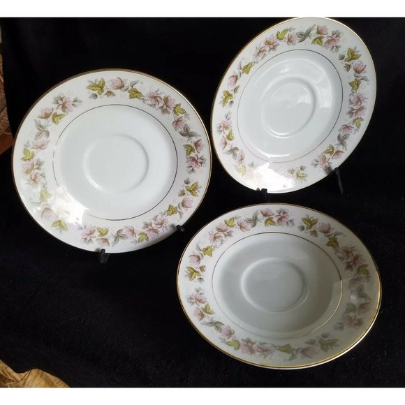 VTG Acsons Diamond China Limoges Japan 3 Saucers Lot, Autumn Leaves Gold Trim - Picture 2 of 5